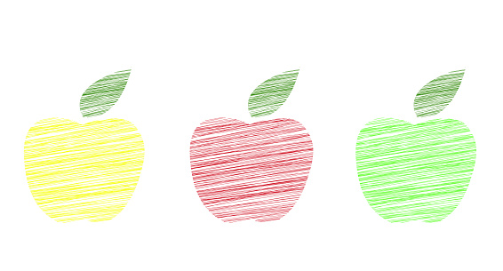 Set apples with color lines. Suitable for wall art, handmade craft items, stationery, invitations, cards, handmade cards, announcements, scrapbook, graphic and web design.Vector illustration.