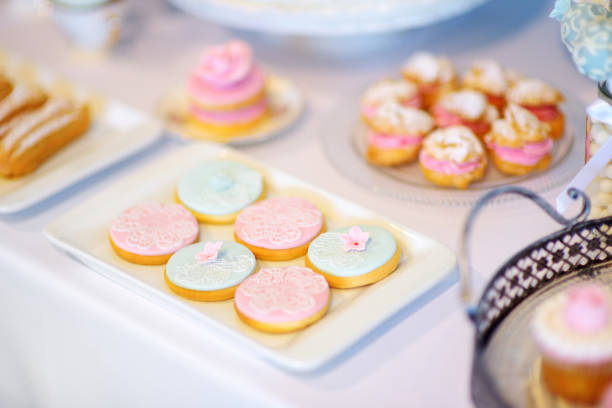 istock Beautiful desserts, sweets and candy table at wedding reception 1483124116