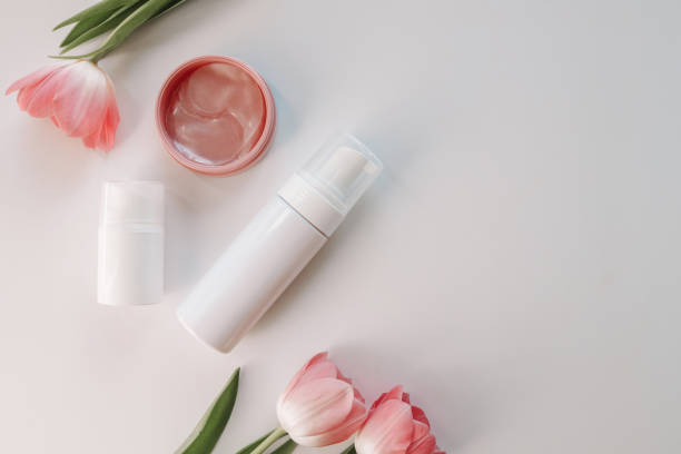 istock Cosmetics and eye patches on a white background, space for your text 1483125761