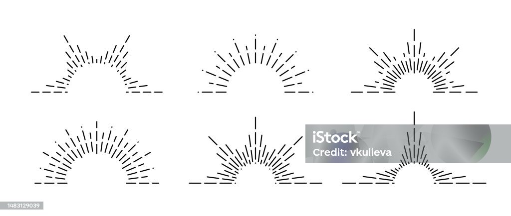 Eight Rays Semi Circular Half Circle Sunburst Frame Set Outline Sunrise And Sunshine Rays ...