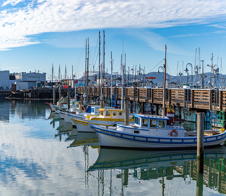 A picture of the colorful boats at the San Francisco Fisherman's Wharf.