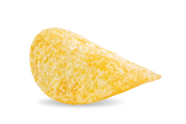 istock Yellow potato chips with salt and spices on a white isolated background 1483132393