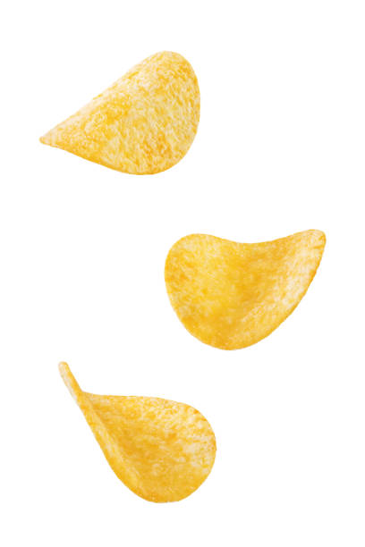 istock Yellow potato chips with salt and spices on a white isolated background 1483132403