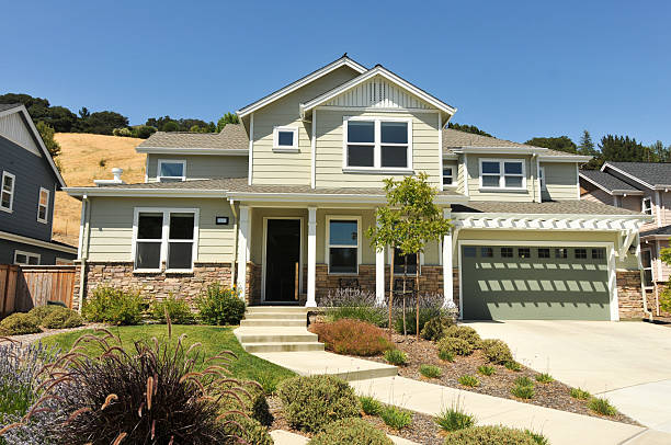 Two story single family house with driveway stock photo