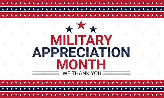 May is National Military Appreciation Month, background design with stars and beautiful borders style. WE THANK YOU.