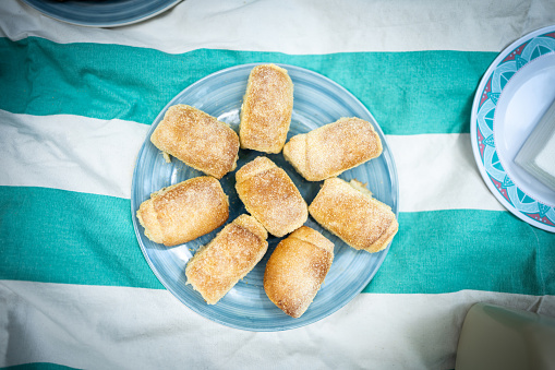 Bread on a tablecloth