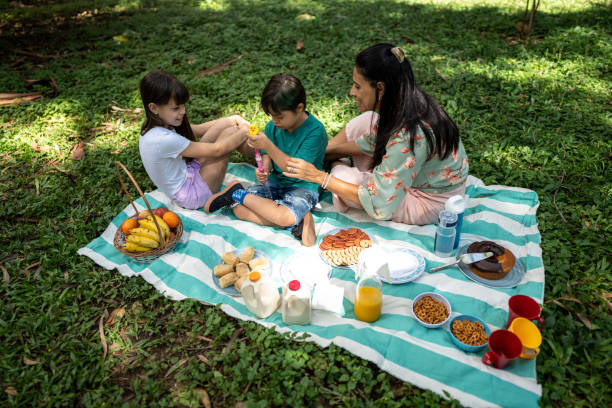 istock Family playing with bubble wand while doing a picnic at the park 1483137640
