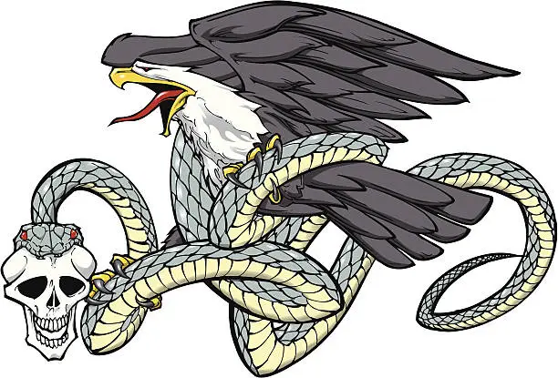 Vector illustration of EAGLE, SNAKE & SKULL