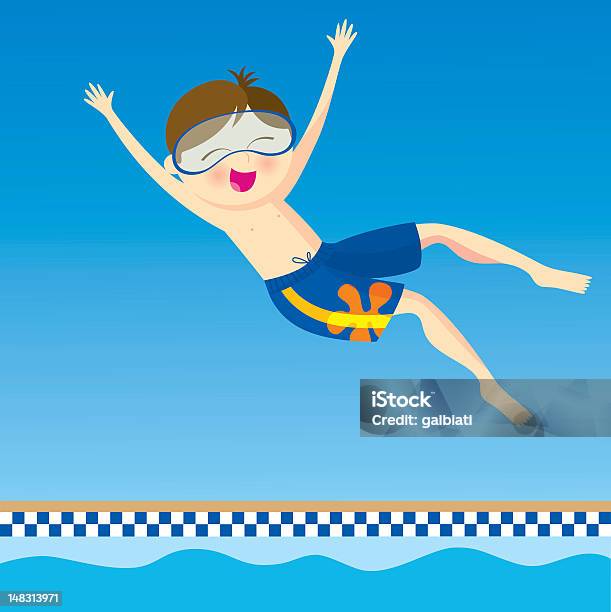 Ilustración de Niño Saltar En La Piscina y más Vectores Libres de Derechos de Agua - Agua, Salpicar, Al lado de la piscina