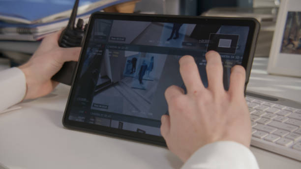 istock Surveillance cameras footage on tablet screen 1483141538