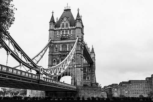 Tower Bridge in London B&W Image. Timeless mood.