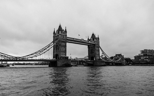 Tower Bridge and Thames River in London England B&W. Timeless.