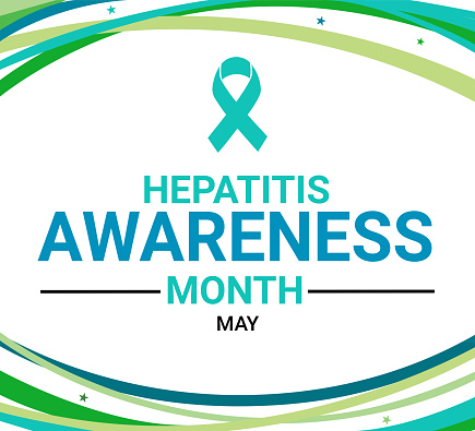 Hepatitis Awareness Month wallpaper with ribbon and typography design. May is hepatitis awareness month