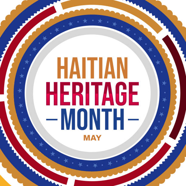 ilustraciones, imágenes clip art, dibujos animados e iconos de stock de fondo del mes de la herencia haitiana con coloridos diseños circulares y tipografía en el centro - republic of haiti