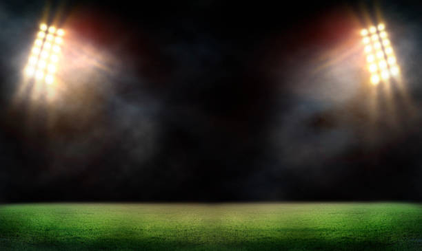 istock Green soccer field, bright spotlights, 1483145308