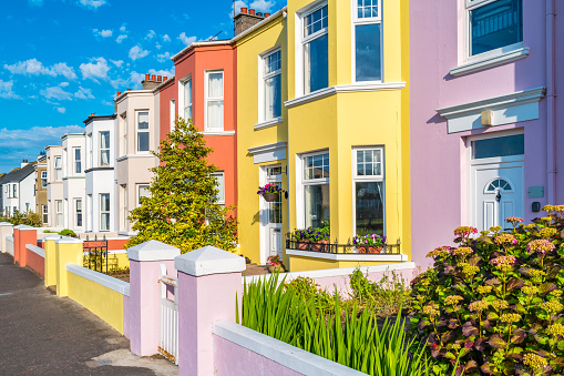 Colorful townhouses in Portrush Northern Ireland, UK.