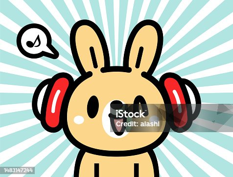 istock Cute character design of a bunny wearing headphones 1483147244