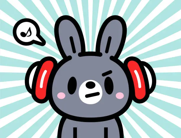 Vector illustration of Cute character design of a bunny wearing headphones