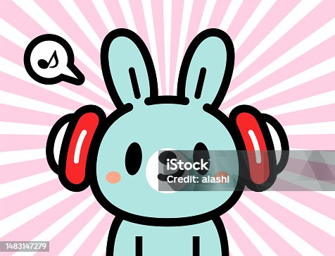 istock Cute character design of a bunny wearing headphones 1483147279