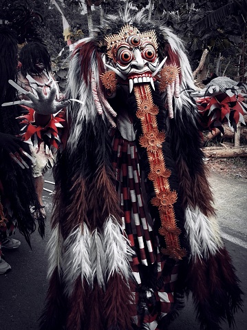 Tuntang, Semarang, Central Java, Indonesia - September 2, 2017: Rangda Leak Barong costume symbol of evil from Bali in the annual carnival parade