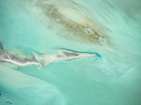 Aerial view of sand ripple sand tidal patterns Shark Bay Western Australia