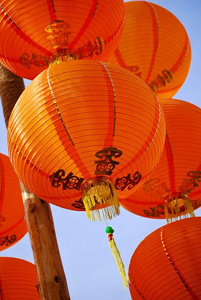 Chinese lanterns are hung up everywhere during Chinese mid-autumn festival.