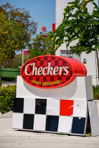 Little Haiti Miami, FL, USA - April 18, 2023: Checkers fast food street sign in Little Haiti Miami