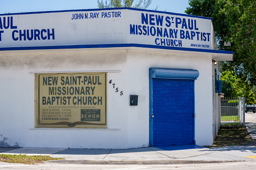 Little Haiti Miami, FL, USA - April 18, 2023: New St Paul Missionary Baptist Church Little Haiti Miami