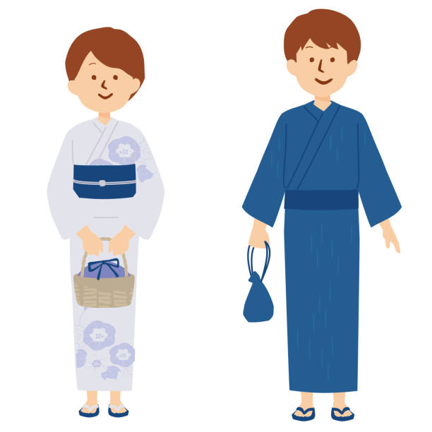 Clip art of person in yukata. Clip art of person in yukata. straw bag stock illustrations