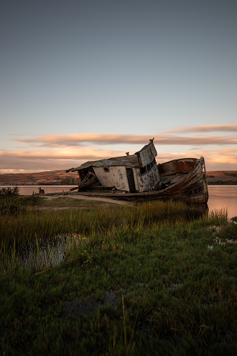 Sunset over shipwreck at point reyes
