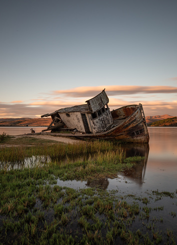 Sunset over shipwreck at point reyes
