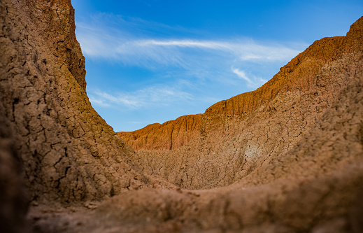 desert landscape in summer, ochre-colored landscape of a desert