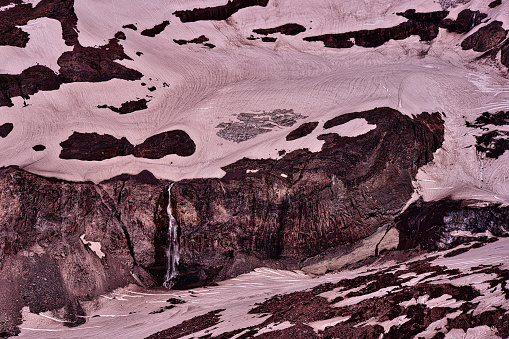 Svínafellsjökull Glacier Crevasse Detail Aerial Drone Point of View. Svínafellsjökull Glacier, Southern Iceland, Northern Europe
