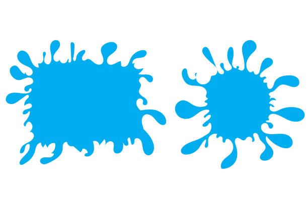 коллекция трех голубых брызг воды. - frozen cold spray illustration and painting stock illustrations