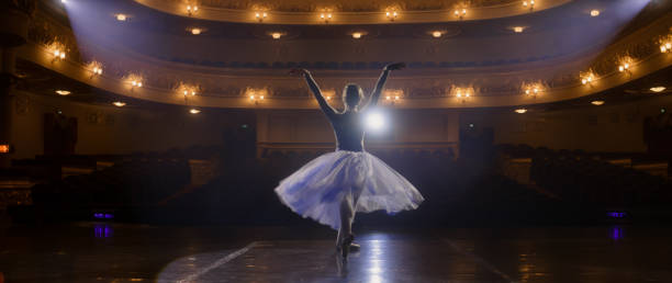 istock Ballet female dancer practices on theater stage 1483168272
