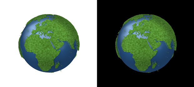 Green Earth Africa illustration with the continents mapped in 3D grass and the isolation path included in the file.