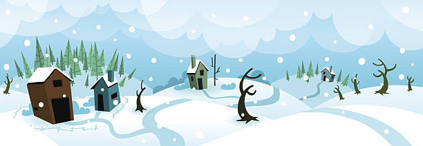 illustrations, cliparts, dessins animés et icônes de seamless meadow scène d'hiver - farm winter field fence
