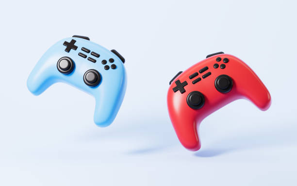 istock Cartoon gamepad in the blue background, 3d rendering. 1483175209