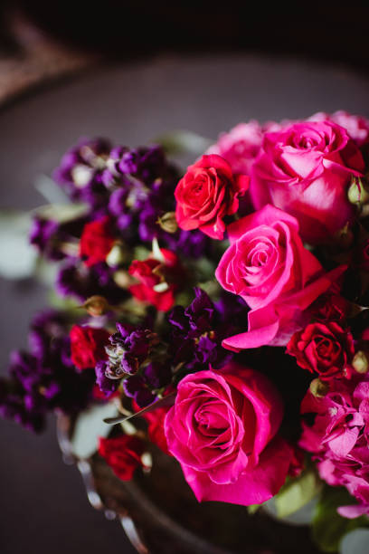 Bride's bouquet of roses in pink and red