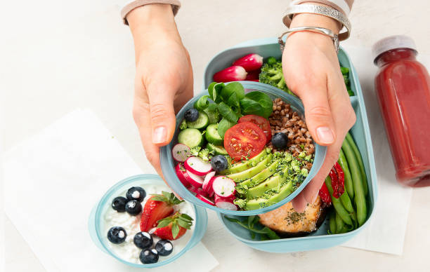 istock Different types healthy meals in containers, Takeout food menu, top view, copy space 1483184742