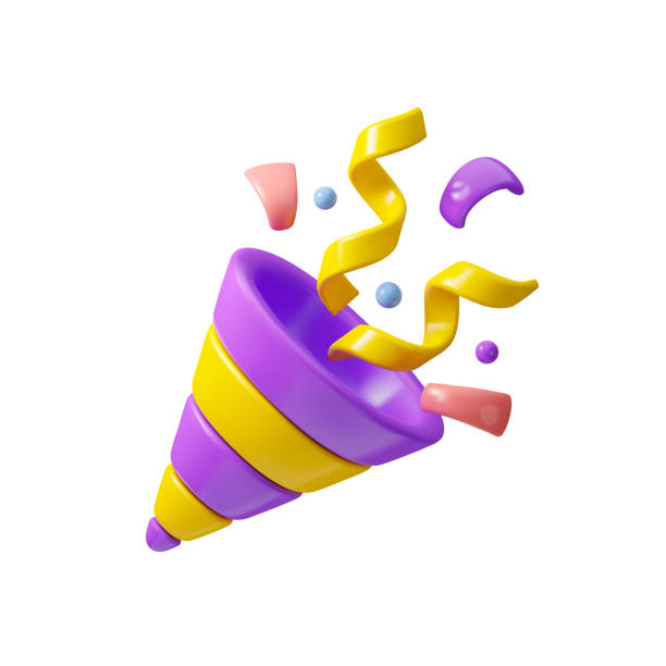 ilustraciones, imágenes clip art, dibujos animados e iconos de stock de icono vectorial 3d party popper - regalo de cumpleaños