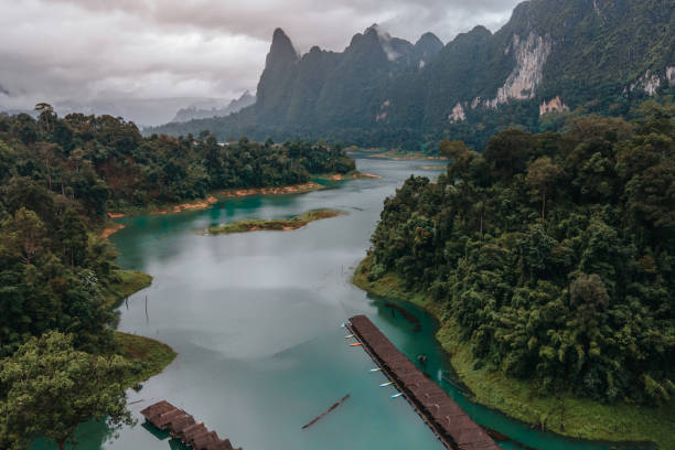 istock Floating rafts for recreation and relaxation while holidays or vacation in Thailand, Khao Sok, Cheow Lan Lake, Ratchaprapa Dam 1483190206