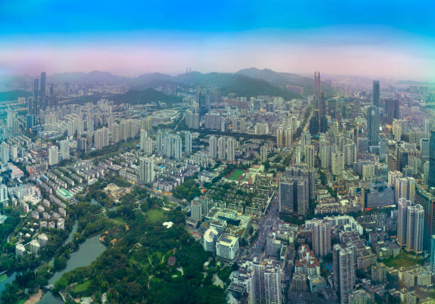 Overlooking the cityscape of Shenzhen from a height
