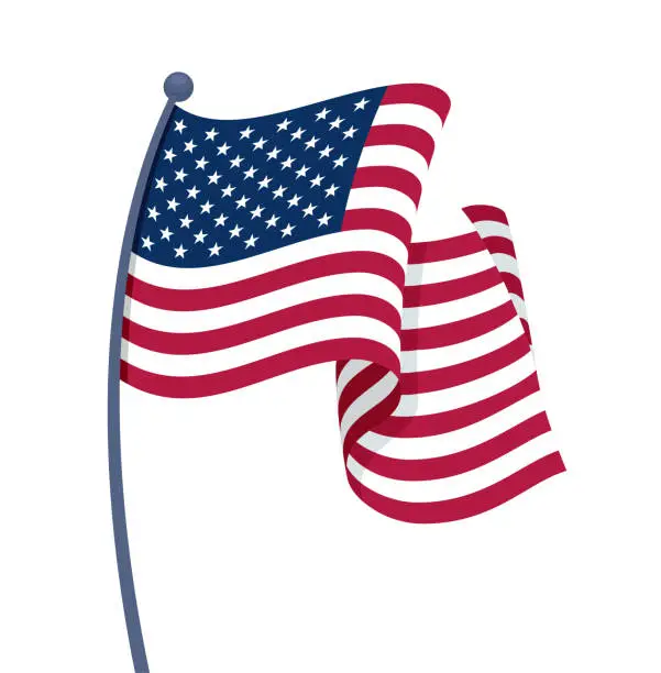 Vector illustration of USA Flag. Wavy American flag.