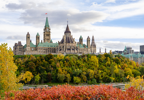Stunning autumn view of Parliament Buildings and Library in Ottawa, Canada