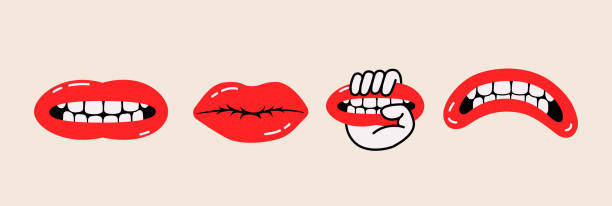istock Vector illustrations Set with different female lips and eyes, emoji in a cartoon style, editable strokes 1483198118