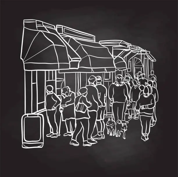 Vector illustration of Busy Boutique Street Blackboard