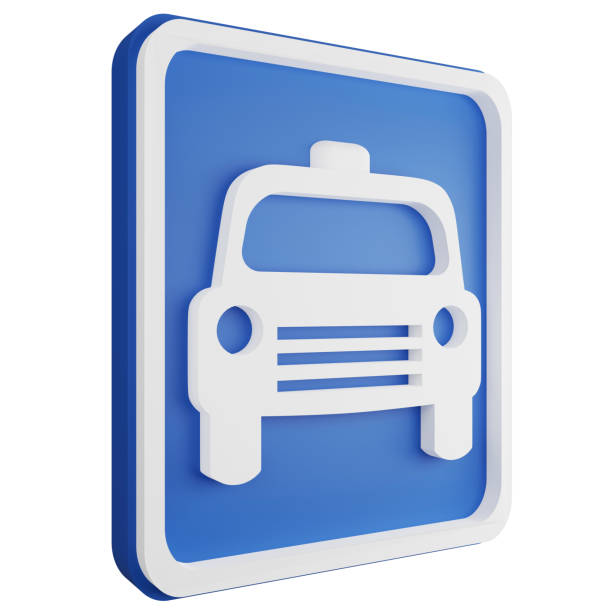 3D render taxi sign icon isolated on white background, blue informative sign