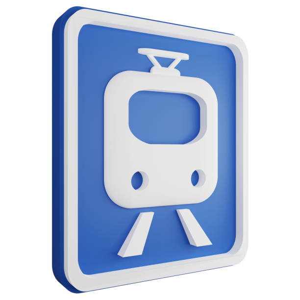 3D render subway sign icon isolated on white background, blue informative sign