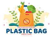 istock International Plastic Bag Free Day Vector Illustration with Go green, Save Earth and Ocean in Eco Lifestyle Flat Cartoon Hand Drawn Templates 1483203317